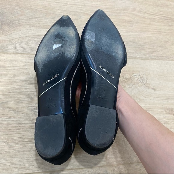 Giorgio Armani Pointed Toe Suede Flat Silver Chain Detail Sz 39 - Picture 4 of 6
